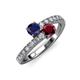 3 - Delise 5.00mm Round Blue Sapphire and Ruby with Side Diamonds Bypass Ring 