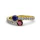 1 - Delise 5.00mm Round Blue Sapphire and Ruby with Side Diamonds Bypass Ring 