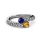 2 - Delise 5.00mm Round Blue Sapphire and Citrine with Side Diamonds Bypass Ring 