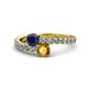 1 - Delise 5.00mm Round Blue Sapphire and Citrine with Side Diamonds Bypass Ring 