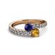 2 - Delise 5.00mm Round Blue Sapphire and Citrine with Side Diamonds Bypass Ring 