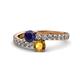 1 - Delise 5.00mm Round Blue Sapphire and Citrine with Side Diamonds Bypass Ring 