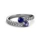 2 - Delise 5.00mm Round Blue Sapphire and Iolite with Side Diamonds Bypass Ring 
