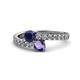 1 - Delise 5.00mm Round Blue Sapphire and Iolite with Side Diamonds Bypass Ring 