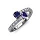 3 - Delise 5.00mm Round Blue Sapphire and Iolite with Side Diamonds Bypass Ring 