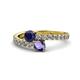 1 - Delise 5.00mm Round Blue Sapphire and Iolite with Side Diamonds Bypass Ring 