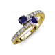 3 - Delise 5.00mm Round Blue Sapphire and Iolite with Side Diamonds Bypass Ring 