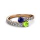2 - Delise 5.00mm Round Blue Sapphire and Peridot with Side Diamonds Bypass Ring 