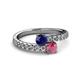 2 - Delise 5.00mm Round Blue Sapphire and Rhodolite Garnet with Side Diamonds Bypass Ring 