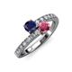 3 - Delise 5.00mm Round Blue Sapphire and Rhodolite Garnet with Side Diamonds Bypass Ring 
