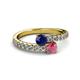 2 - Delise 5.00mm Round Blue Sapphire and Rhodolite Garnet with Side Diamonds Bypass Ring 