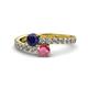 1 - Delise 5.00mm Round Blue Sapphire and Rhodolite Garnet with Side Diamonds Bypass Ring 