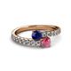 2 - Delise 5.00mm Round Blue Sapphire and Rhodolite Garnet with Side Diamonds Bypass Ring 
