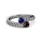 2 - Delise 5.00mm Round Blue Sapphire and Red Garnet with Side Diamonds Bypass Ring 
