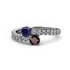 1 - Delise 5.00mm Round Blue Sapphire and Red Garnet with Side Diamonds Bypass Ring 