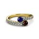 2 - Delise 5.00mm Round Blue Sapphire and Red Garnet with Side Diamonds Bypass Ring 