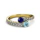 2 - Delise 5.00mm Round Blue Sapphire and Aquamarine with Side Diamonds Bypass Ring 