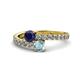 1 - Delise 5.00mm Round Blue Sapphire and Aquamarine with Side Diamonds Bypass Ring 