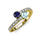 3 - Delise 5.00mm Round Blue Sapphire and Aquamarine with Side Diamonds Bypass Ring 