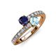 3 - Delise 5.00mm Round Blue Sapphire and Aquamarine with Side Diamonds Bypass Ring 