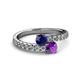 2 - Delise 5.00mm Round Blue Sapphire and Amethyst with Side Diamonds Bypass Ring 