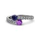 1 - Delise 5.00mm Round Blue Sapphire and Amethyst with Side Diamonds Bypass Ring 