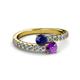 2 - Delise 5.00mm Round Blue Sapphire and Amethyst with Side Diamonds Bypass Ring 