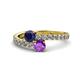 1 - Delise 5.00mm Round Blue Sapphire and Amethyst with Side Diamonds Bypass Ring 