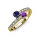 3 - Delise 5.00mm Round Blue Sapphire and Amethyst with Side Diamonds Bypass Ring 