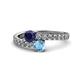 1 - Delise 5.00mm Round Blue Sapphire and Blue Topaz with Side Diamonds Bypass Ring 