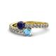 1 - Delise 5.00mm Round Blue Sapphire and Blue Topaz with Side Diamonds Bypass Ring 