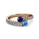 2 - Delise 5.00mm Round Blue Sapphire and Blue Topaz with Side Diamonds Bypass Ring 