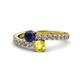 1 - Delise 5.00mm Round Blue and Yellow Sapphire with Side Diamonds Bypass Ring 