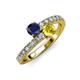 3 - Delise 5.00mm Round Blue and Yellow Sapphire with Side Diamonds Bypass Ring 