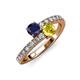 3 - Delise 5.00mm Round Blue and Yellow Sapphire with Side Diamonds Bypass Ring 