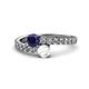 1 - Delise 5.00mm Round Blue and White Sapphire with Side Diamonds Bypass Ring 