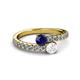 2 - Delise 5.00mm Round Blue and White Sapphire with Side Diamonds Bypass Ring 