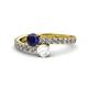 1 - Delise 5.00mm Round Blue and White Sapphire with Side Diamonds Bypass Ring 