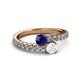 2 - Delise 5.00mm Round Blue and White Sapphire with Side Diamonds Bypass Ring 