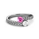 2 - Delise 5.00mm Round Pink and White Sapphire with Side Diamonds Bypass Ring 