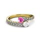 2 - Delise 5.00mm Round Pink and White Sapphire with Side Diamonds Bypass Ring 