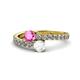 1 - Delise 5.00mm Round Pink and White Sapphire with Side Diamonds Bypass Ring 