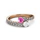 2 - Delise 5.00mm Round Pink and White Sapphire with Side Diamonds Bypass Ring 