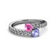 2 - Delise 5.00mm Round Pink Sapphire and Tanzanite with Side Diamonds Bypass Ring 