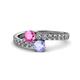 1 - Delise 5.00mm Round Pink Sapphire and Tanzanite with Side Diamonds Bypass Ring 