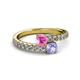 2 - Delise 5.00mm Round Pink Sapphire and Tanzanite with Side Diamonds Bypass Ring 