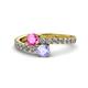 1 - Delise 5.00mm Round Pink Sapphire and Tanzanite with Side Diamonds Bypass Ring 