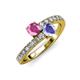 3 - Delise 5.00mm Round Pink Sapphire and Tanzanite with Side Diamonds Bypass Ring 