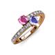 3 - Delise 5.00mm Round Pink Sapphire and Tanzanite with Side Diamonds Bypass Ring 