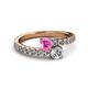 2 - Delise 5.00mm Round Pink Sapphire and Diamond with Side Diamonds Bypass Ring 